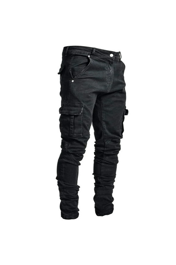 Mens Slim Fit Jeans 7 Pockets Stretch Skinny Denim Pencil Pants Fashion