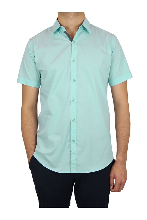 Mens Slim Fit Short Sleeve Button Up Dress Shirt (S- 5XL)