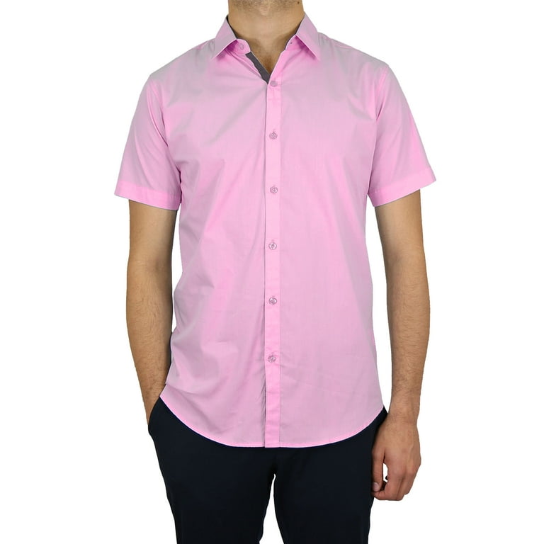Mens Slim Fit Short Sleeve Button Up Dress Shirt S 5XL
