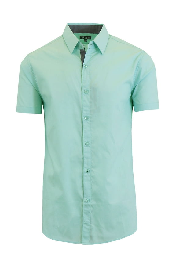 Mens Slim Fit Short Sleeve Button Up Shirt (S- 2XL)