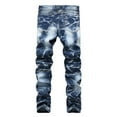 thumbnail image 1 of Mens Slim Fit Biker Zipper Jeans Vintage Distressed Straight Fit Trousers Casual Stretch Fashion Denim Pants Streetwear, 1 of 8