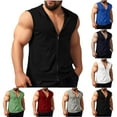 thumbnail image 1 of Mens Slim Fit Sleeveless Lightweight Zip Up Hooded Sweatshirt Vest Cotton Twill Hoodie Size 3XL White, 1 of 6