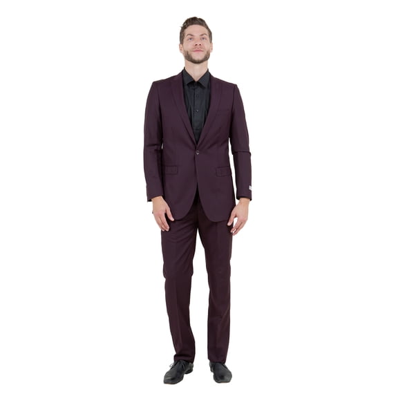 Mens Slim Fit Solid 2 Piece Pick Stitch Suit Set Notch Lapel