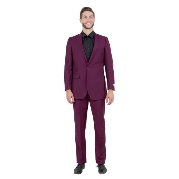 Mens Slim Fit Solid 2 Piece Pick Stitch Suit Set Notch Lapel
