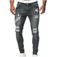 thumbnail image 1 of Mens Slim Fit Stretch Jeans Summer Ripped Skinny Stretchy Denim Pant Vintage Distressed Destroyed Straight Pants, 1 of 5