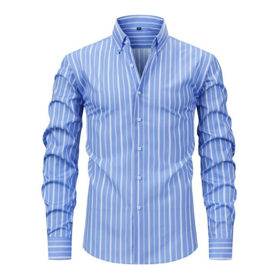 Mens Slim Fit Striped Dress Shirts Long Sleeve Button Down Casual Business Work Shirt Formal Tuxedo Wedding Shirts