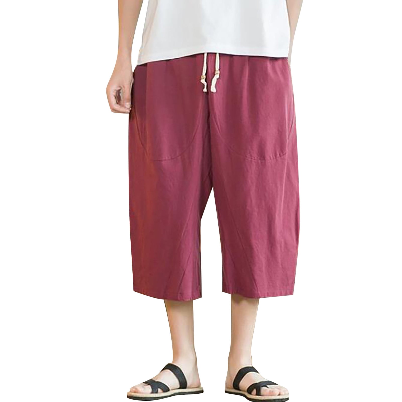 JIKNTTR Mens Slim Fit Swim Trunks Cotton Capri Baggy Harem Pants ...