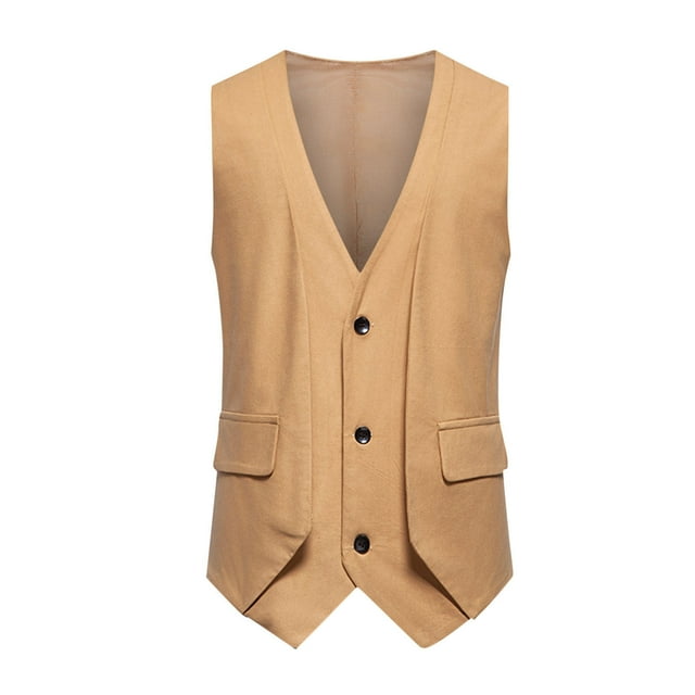 Mens Slim Fit Waistcoat V Neck Vest Button Down Formal Business Dress Suit Pockets Casual Solid Color Sleeveless Tank Top with Chain Male Jacket for Party Wedding
