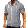 thumbnail image 1 of Mens Slim Fit Zip up Hoodie Short Sleeve Thin Jacket Full Zip Sweatshirt with Pocket Gray XXL, 1 of 5