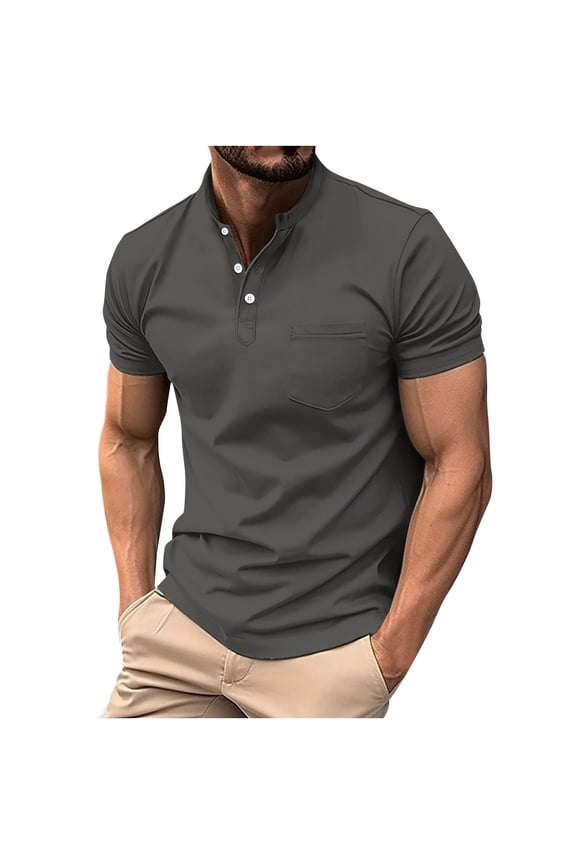 Mens Slim Fitted Golf Shirts Solid Quarter Button Short Sleeve Henley Shirt Moisture-Wicking Lightweight Comfortable Pull-On Tee Tops