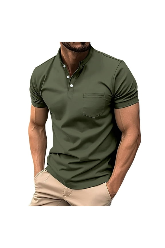 Mens Slim Fitted Golf Shirts Solid Quarter Button Short Sleeve Henley Shirt Moisture-Wicking Lightweight Comfortable Pull-On Tee Tops