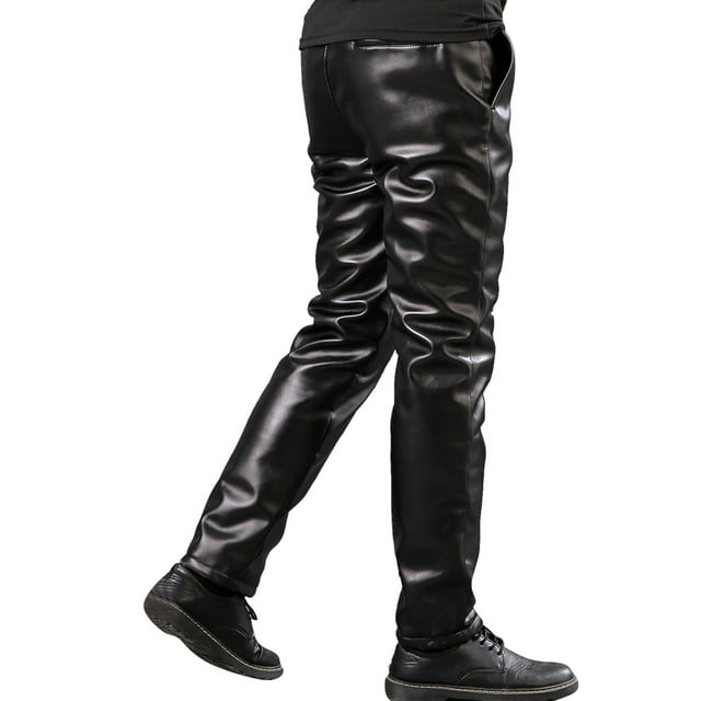 Mens Slim Fitting Leather Pants Leggings Tight Elastic Trend Motorcycle