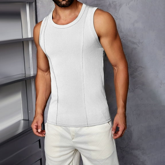Mens Slim Tank Tops Stretchy Sleeveless Crewneck Muscle Undershirts Shirts Casual Solid Color Pullover Breathable Athletic Workout Tanks