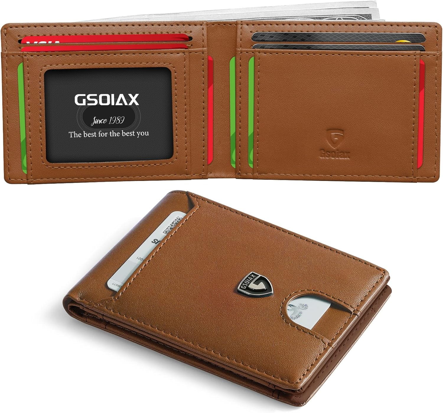 Slim Wallet For Men With Money Clip,RFID Blocking Leather Wallet,Front