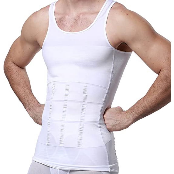 MINKUROW Mens Slimming Body Shaper Vest Shirt Abs Abdomen Slim White,XXL