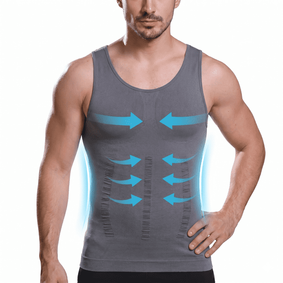 Mens Slimming Compression Shirt, Body Shaper Workout Tank Top, Gynecomastia Tummy Control Undershirts, 3XL