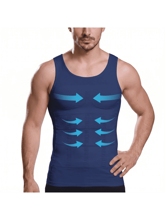 Mens Slimming Compression Shirt, Body Shaper Workout Tank Top, Gynecomastia Tummy Control Undershirts, M