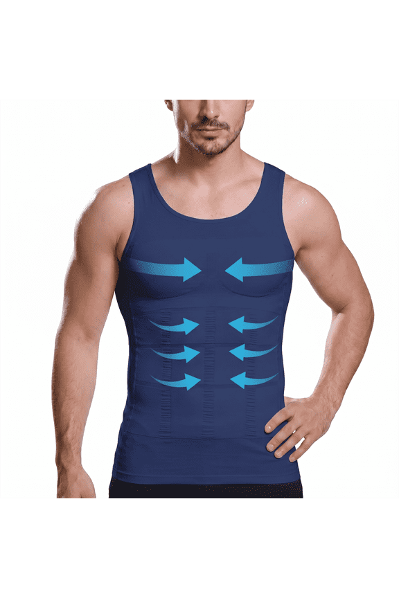 Mens Slimming Compression Shirt, Body Shaper Workout Tank Top, Gynecomastia Tummy Control Undershirts, M