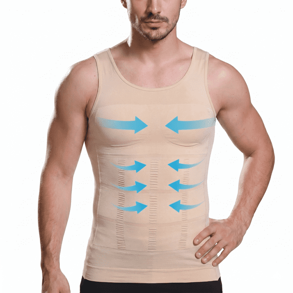Mens Slimming Compression Shirt, Body Shaper Workout Tank Top, Gynecomastia Tummy Control Undershirts, XL