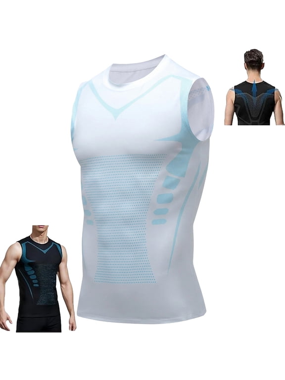 Mens Slimming Compression Shirt Sleeveless Stretch Breathable Body Shaper Tank Top Tummy Control for Gym Running Everyday Wear,White