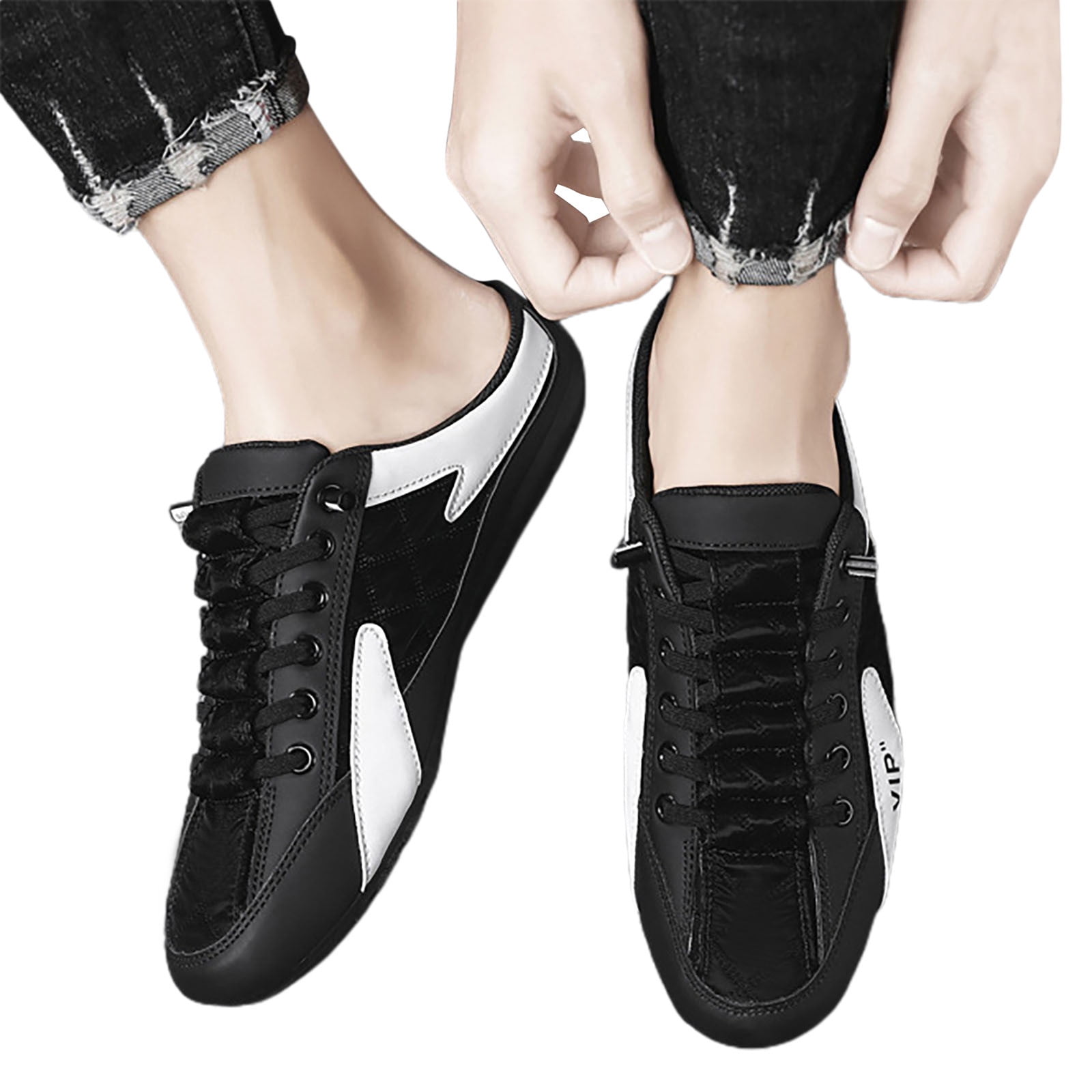 Mens Slip On Open Back Sneakers Casual Sports Shoes Low Top