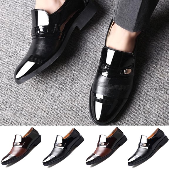 Mens Slip On Penny Loafer Casual Patent Leather Dress Shoes Black Wedding formal Work Pointed Toe Men Tuxedo Shoes Size 38-48 Brown