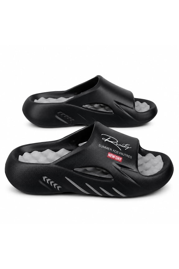 Mens Slip On Shoes, Thick Sole EVA Slide Sandals with Breathable Cushion Design for Men, Non Slip Beach Shower Slides