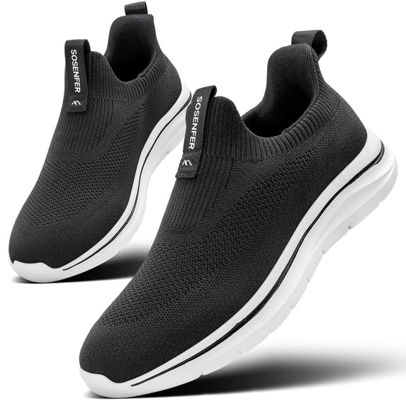 Sosenfer Men's Hands Free Slip on Sneakers Easy Wear Slip in Walking Shoes Breathable Lightweight Running Shoes Black
