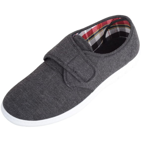 Mens Slip On Touch and Close Canvas Summer Holiday Pumps Shoes - Charcoal - US 11