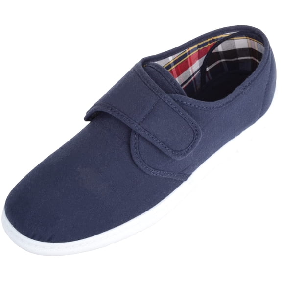 Mens Slip On Touch and Close Canvas Summer Holiday Pumps Shoes - Navy - US 11