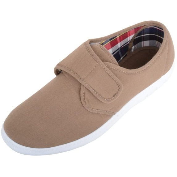 Mens Slip On Touch and Close Canvas Summer Holiday Pumps Shoes - Taupe - US 13
