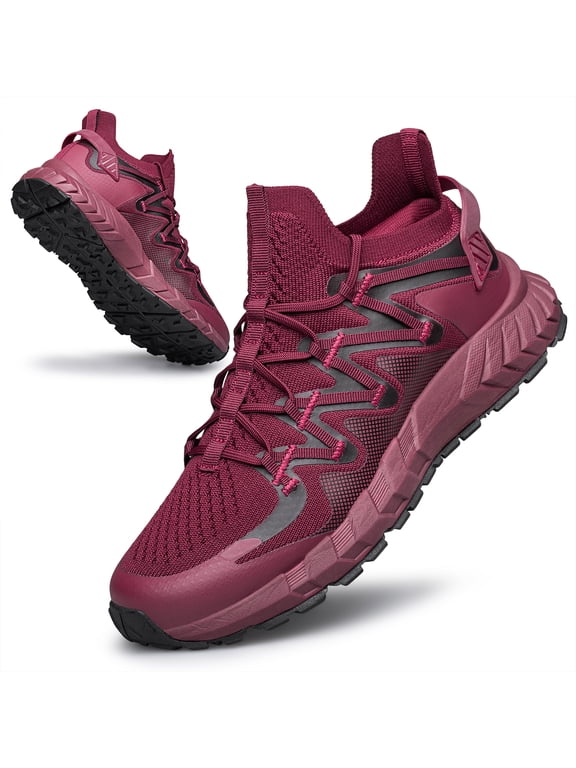 Mens Slip On Walking Shoes Blade Tennis Shoes Slip Resistant Running Shoes Lightweight Workout Shoes Breathable Fashion Sneakers Burgundy Size 10.5