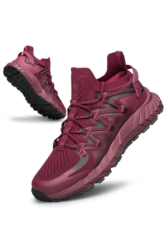 Mens Slip On Walking Shoes Blade Tennis Shoes Slip Resistant Running Shoes Lightweight Workout Shoes Breathable Fashion Sneakers Burgundy Size 8