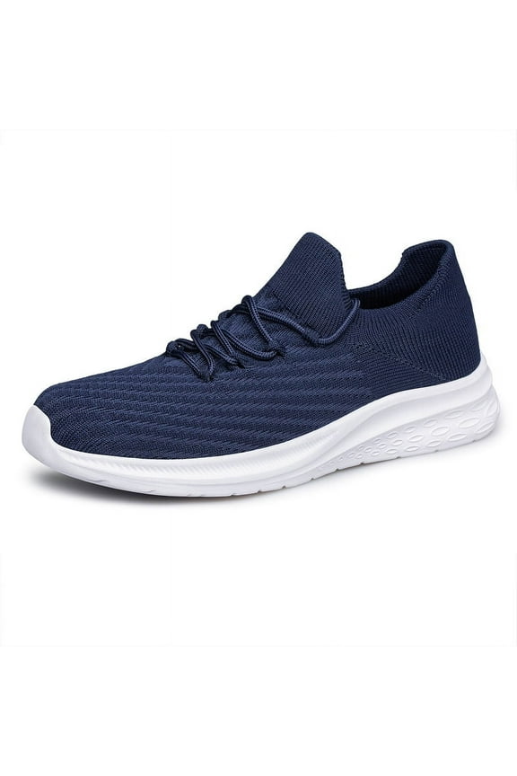Mens Slip On Walking Shoes Lightweight Breathable Non Slip Running Shoes Comfortable Fashion Sneakers for Men Navy Size 8.5