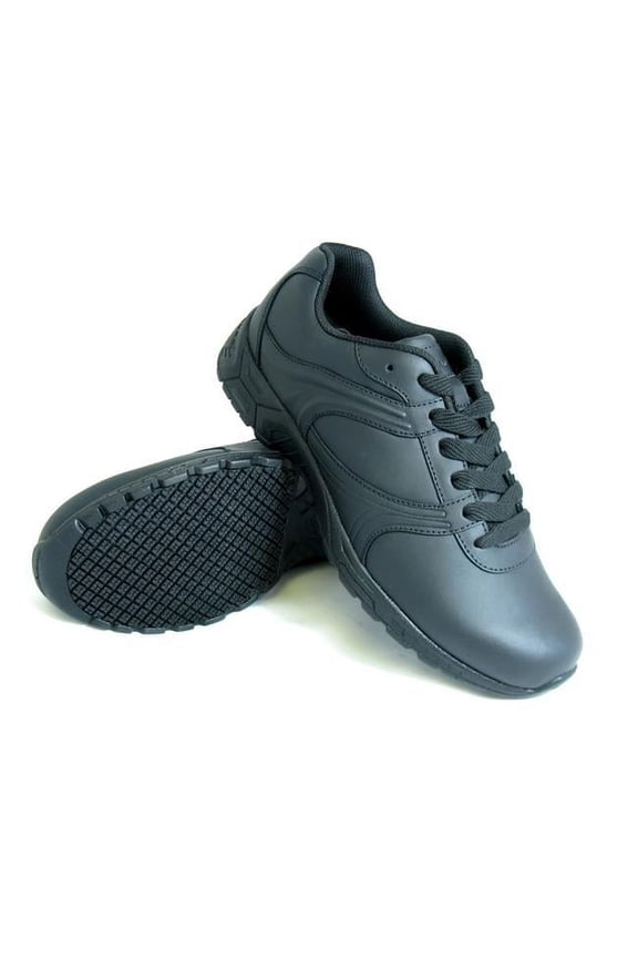 Mens Slip-Resistant Leather Work Shoe, Black - Size 6