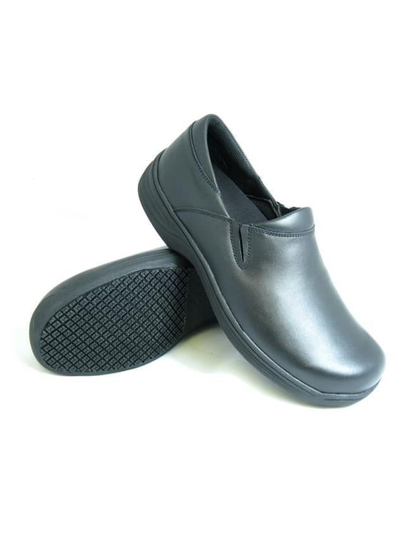 Mens Slip-Resistant Slip-On Work Shoe, Black - Size 9.5 Wide