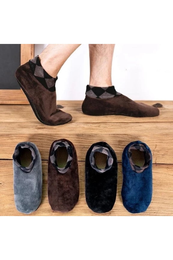 Mens Slipper Socks with Grippers Fuzzy House Slippers for Men Indoor Winter Warm Fleece Lined Sock Slippers Soft Sole Gripper Dots Flexible Fit Machine Washable QURATI Black One Size