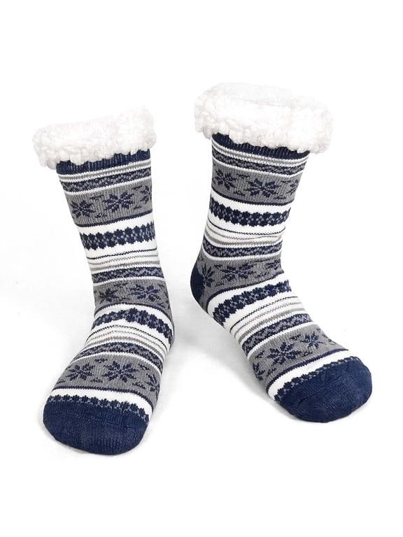 Mens Slipper Socks, PUTUO Non Slip Fuzzy Socks, Cozy Warm Slipper Socks for men, Fluffy Winter Christmas Socks Mens Christmas Gifts, Size 9-12,1 Pair