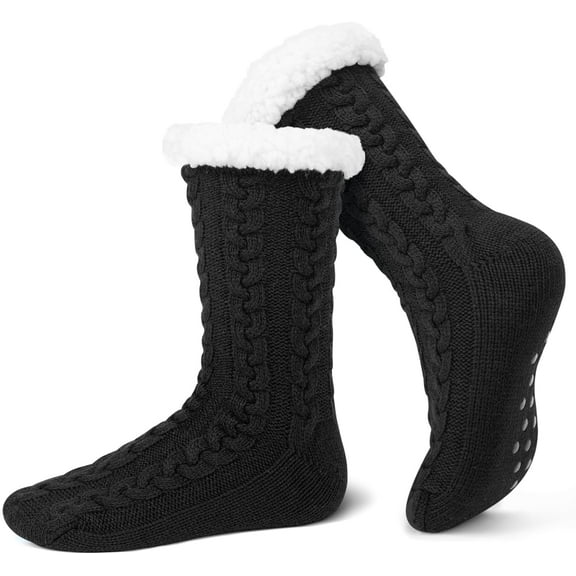 Mens Slipper Socks with Grippers,Winter Gift Warm Thermal Fuzzy with Non Slip Floor Home Socks US 9-12