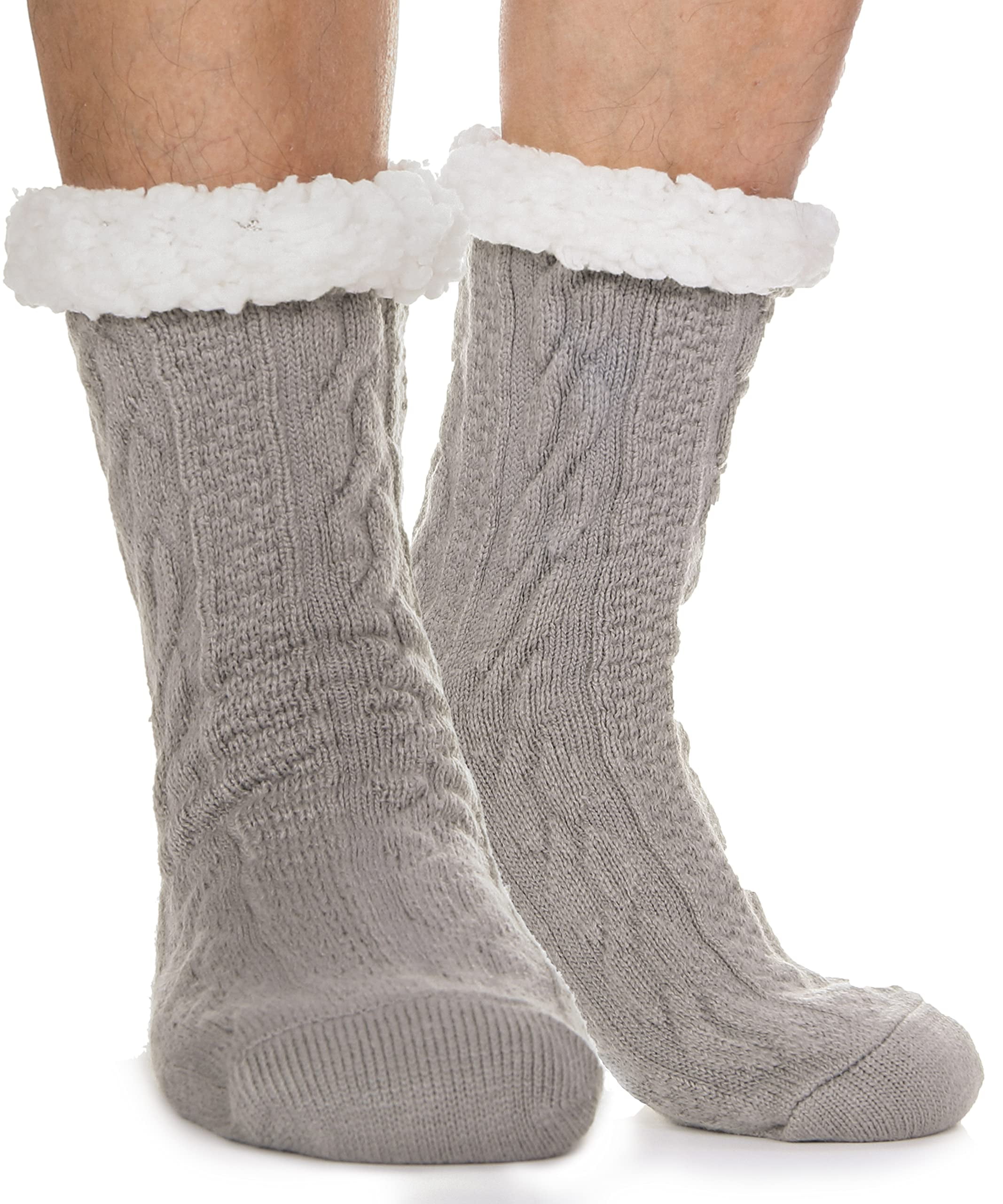 Women's Grey Cat Slipper Socks with Grippers Sherpa Lined New