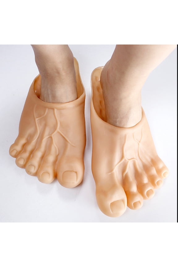 Mens Slippers,Barefoot Funny Feet Slippers Realistic Big Toe Shoe Covers Scary Props for Halloween Family Accessories,Slippers for Men,Beige,9