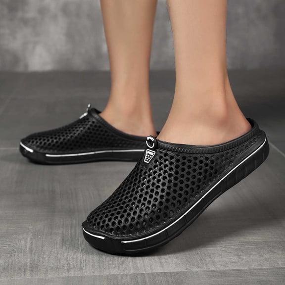 Mens Slippers,Couples Fashion Closed Toe Slippers WoComfortable Breathable Non Indoor Outdoor Shoes,Slippers for Men,Black,9.5