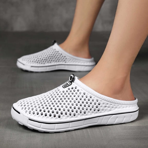 Mens Slippers,Couples Fashion Closed Toe Slippers WoComfortable Breathable Non Indoor Outdoor Shoes,Slippers for Men,White,9.5