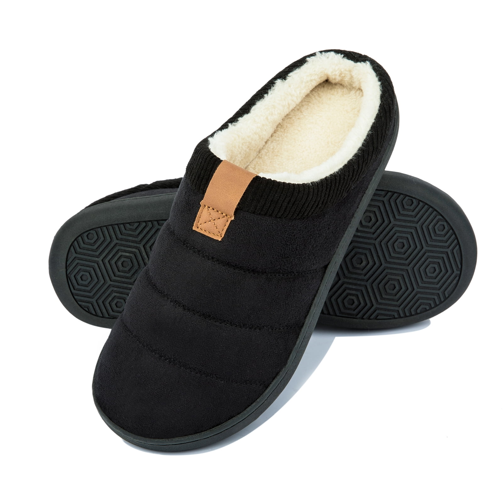 Men\'s Black Cozy Memory Foam Slippers Indoor Outdoor Slip On House Shoes Alpine Swiss Wide Mens Fleece Clog Slippers | Wide Width  main image 3