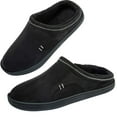 thumbnail image 1 of Mens Slippers Memory Foam Comfort Fuzzy Plush Lining Slip On House Shoes Indoor Outdoor Clog Black, Size 11-12, 1 of 7