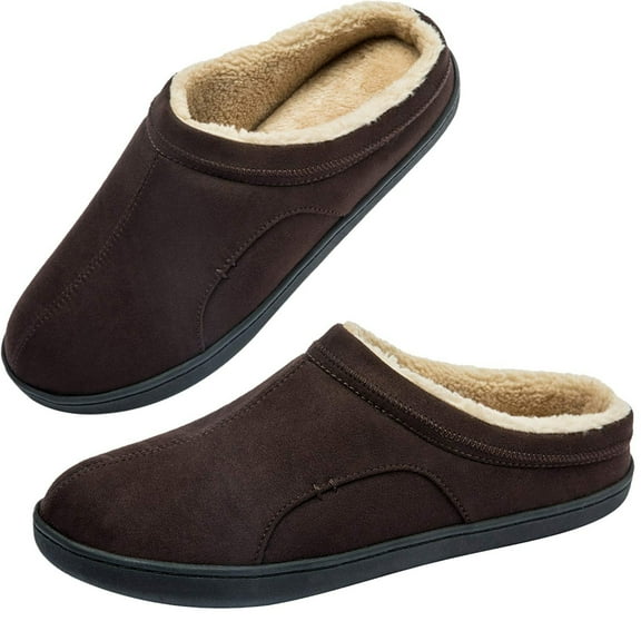 Mens Slippers Memory Foam Comfort Fuzzy Plush Lining Slip On House Shoes Indoor Outdoor Clog Coffee, Size 8-8.5