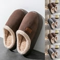 thumbnail image 1 of Mens Slippers Non-Slip Thick Heel Close Toe Solid Color Thick Velvet Comfortable Warm Slippers Home Shoe for Men Coffee 7.5, 1 of 5