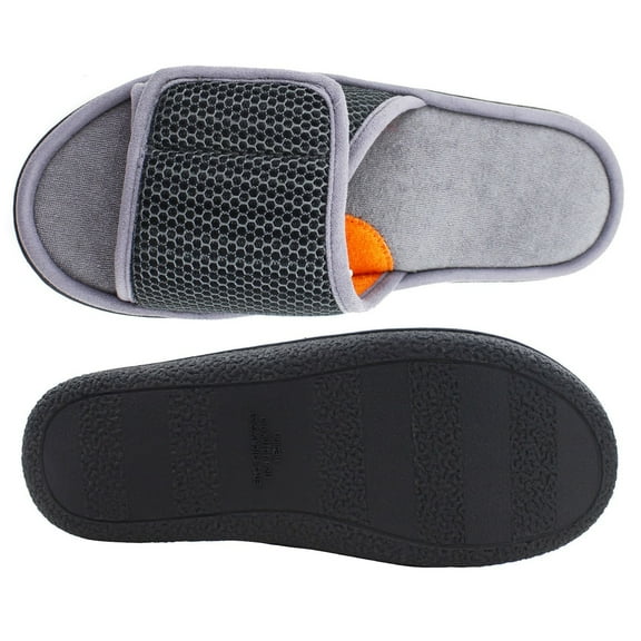 Mens Slippers,Slippers with Adjustable Hook Loop Closure for Indoor Outdoor Wear All Day Comfort Soft Sole Warm Slides,Slippers for Men,Grey,7-8