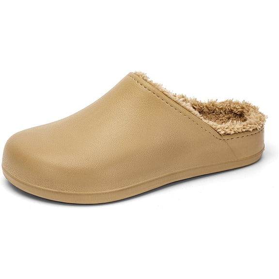 Mens Slippers  Synthetic Fur Lined House Shoes for Men Closed Toe Waterproof Non-Slip Winter Warm Slippers