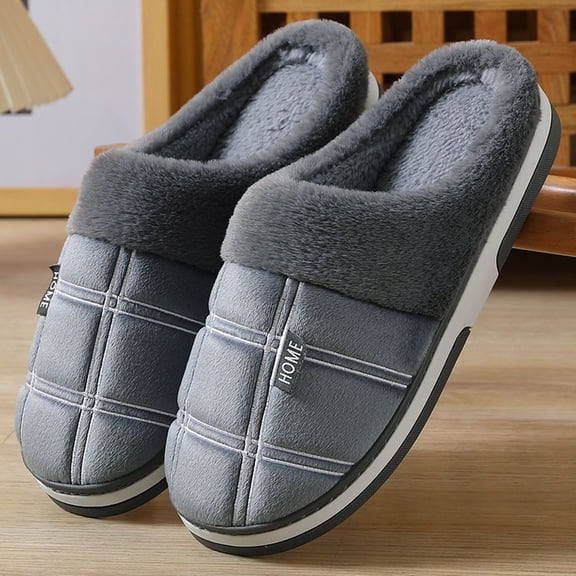 Mens Slippers,Winter Thermal Slippers Cozy Indoor Slides with Festive Design for Casual Home Comfort and Warmth,Slippers for Men,Grey,13